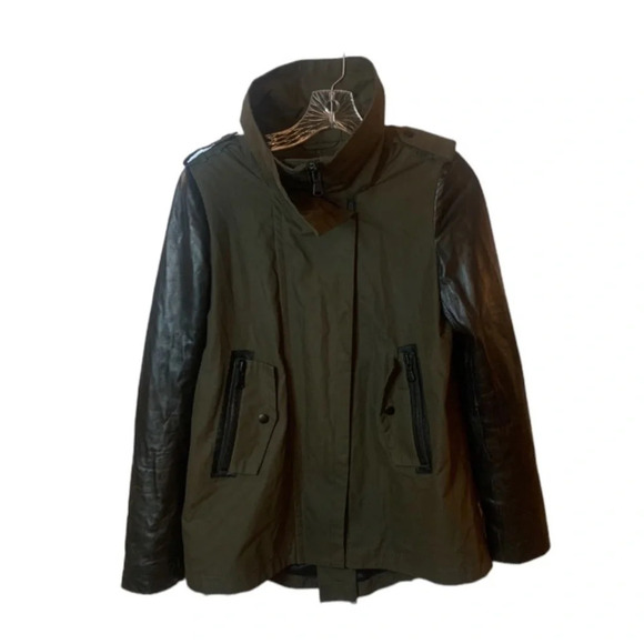 Danier Green Black Jacket Leather Sleeves 2XS - Picture 2 of 12